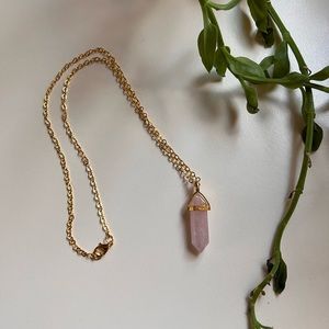 Rose Quartz Pendant Gold Toned Necklace